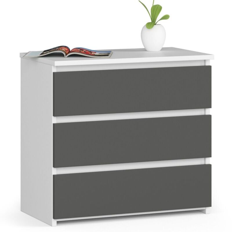 foto del prodotto akord comodino cl3 bianca 60 cm 3 cassetti inserto frontale grigio grafite 60x35x57 cm