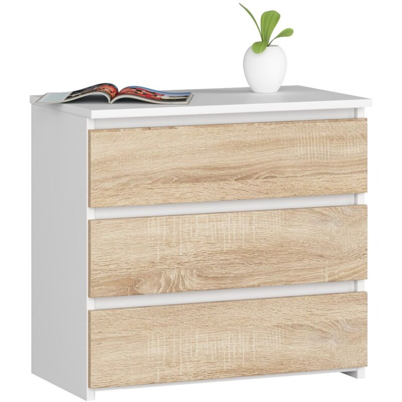 foto del prodotto akord comodino cl3 bianca 60 cm 3 cassetti inserto frontale sonoma quercia 60x35x57 cm
