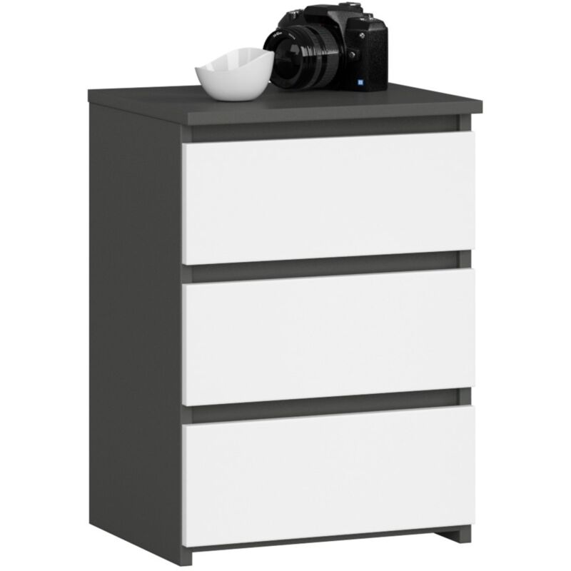 foto del prodotto akord comodino cl3 grigia grafite 40 cm 3 cassetti inserto frontale bianco 40x35x57 cm