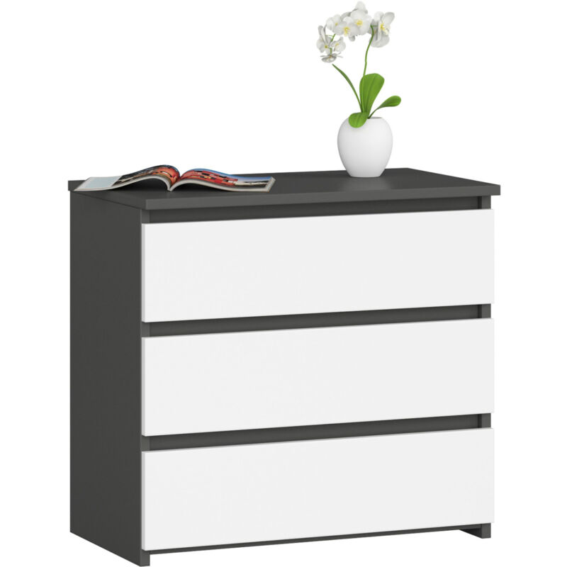 foto del prodotto akord comodino cl3 grigia grafite 60 cm 3 cassetti inserto frontale bianco 60x35x57 cm