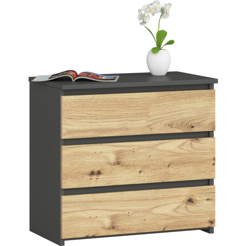 foto del prodotto akord comodino cl3 grigia grafite 60 cm 3 cassetti inserto frontale quercia artisan 60x35x57 cm