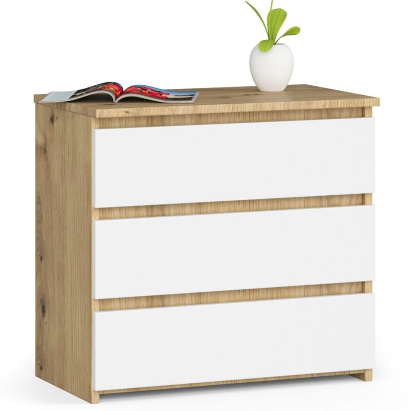foto del prodotto akord comodino cl3 quercia artisan 60 cm 3 cassetti inserto frontale bianco 60x35x57 cm