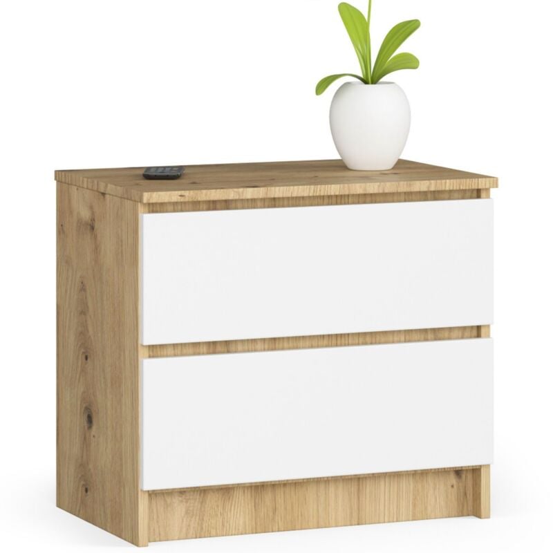 foto del prodotto akord comodino k60 quercia artisan 60 cm 2 cassetti inserto frontale bianco 60x40x55 cm