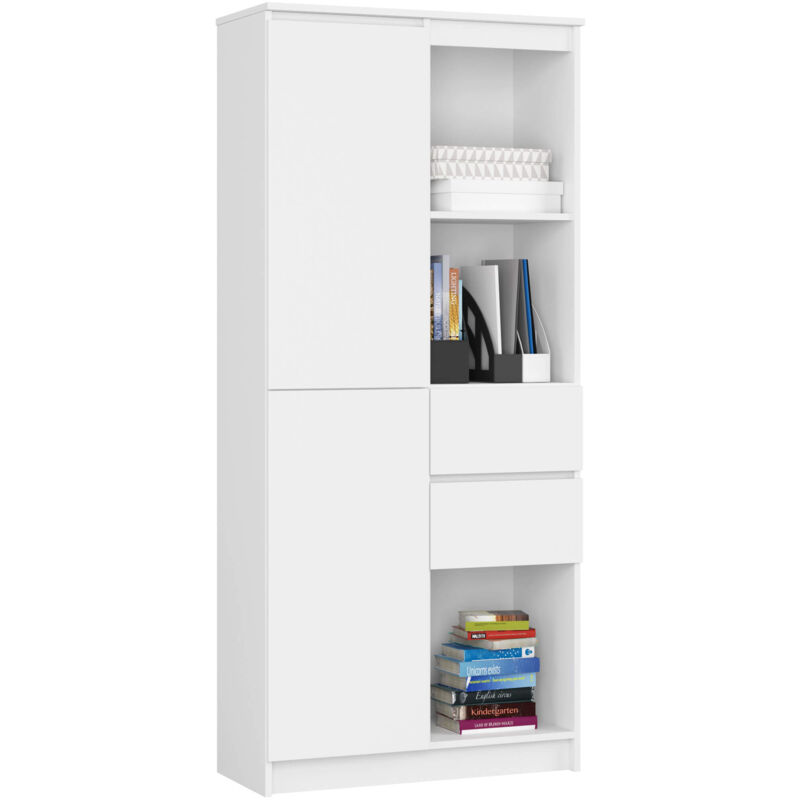 foto del prodotto akord libreria r15 bianco 80 cm 2 ante 2 cassetti 80x35x180 cm