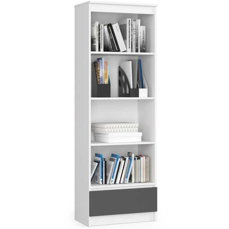 foto del prodotto akord libreria r60 bianco, grigio grafite 60 cm 1 cassetto 60x35x180 cm