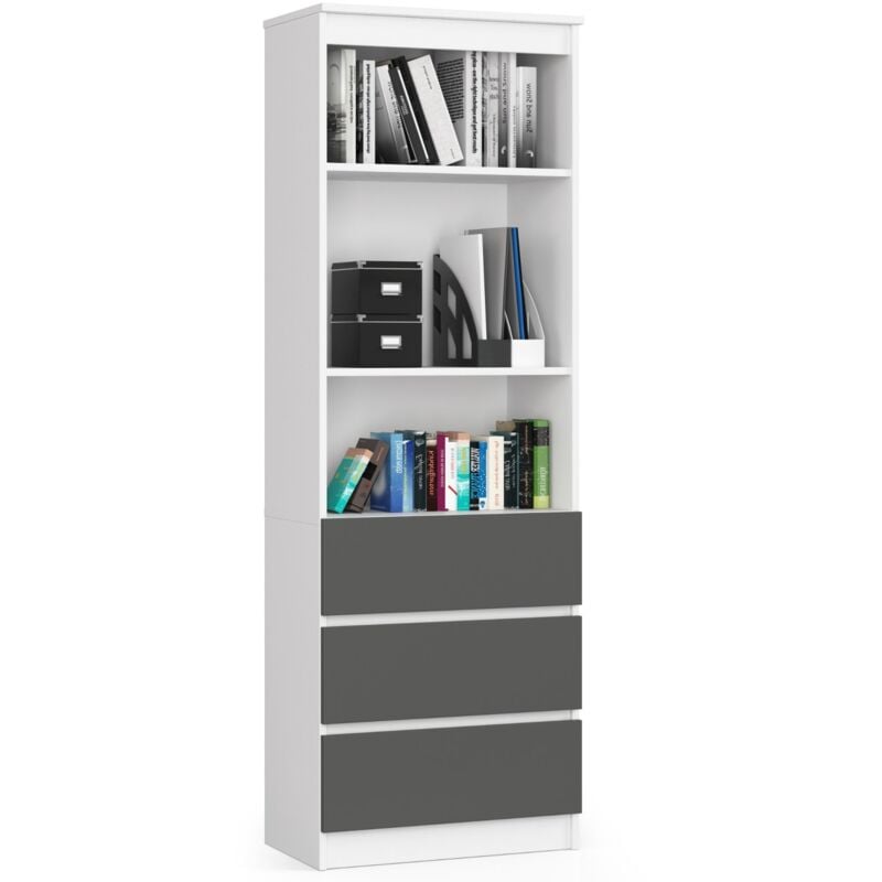 foto del prodotto akord libreria r60 bianco, grigio grafite 60 cm 3 cassetti 60x35x180 cm