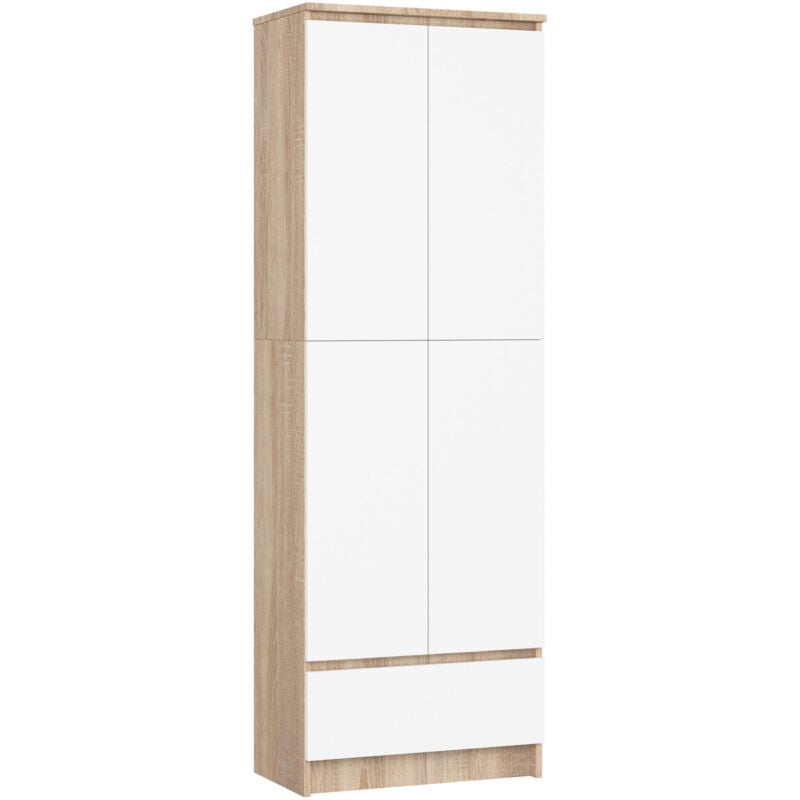 foto del prodotto akord libreria r60 sonoma quercia, bianco 60 cm 4 ante 1 cassetto 60x35x180 cm