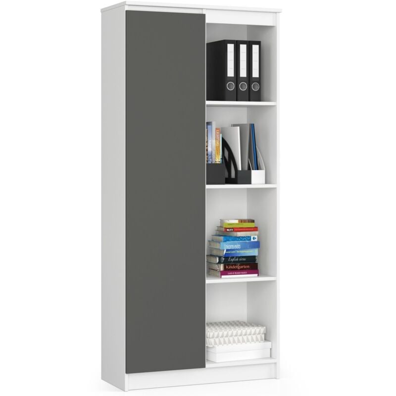 foto del prodotto akord libreria r80 bianco, grigio grafite 80 cm 1 anta 80x35x180 cm