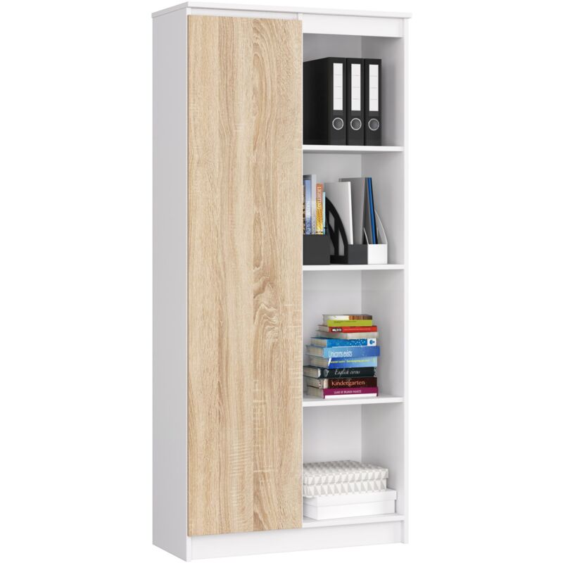 foto del prodotto akord libreria r80 bianco, sonoma quercia 80 cm 1 anta 80x35x180 cm