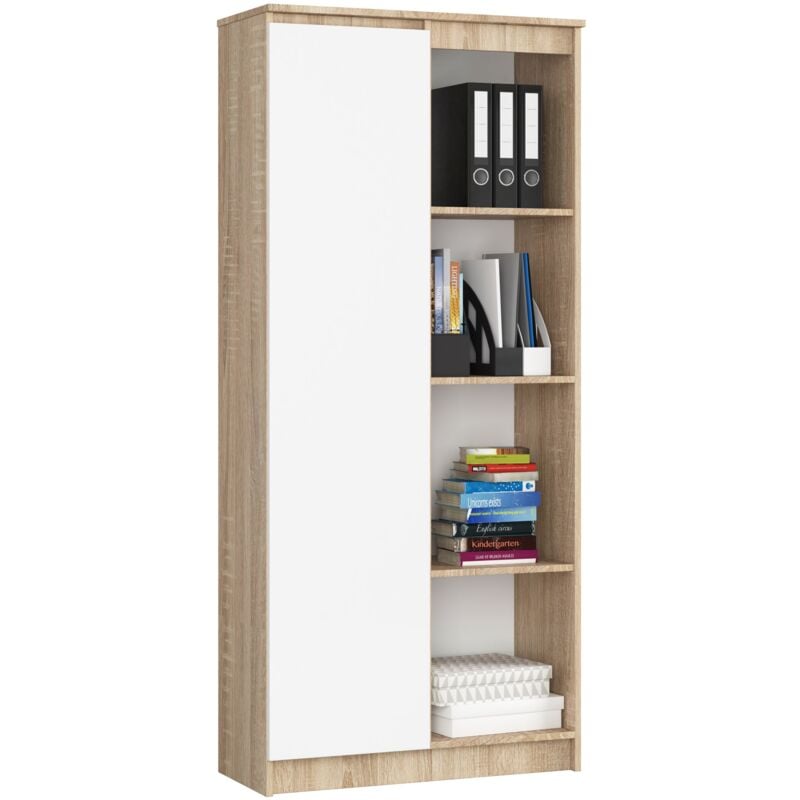 foto del prodotto akord libreria r80 sonoma quercia, bianco 80 cm 1 anta 80x35x180 cm
