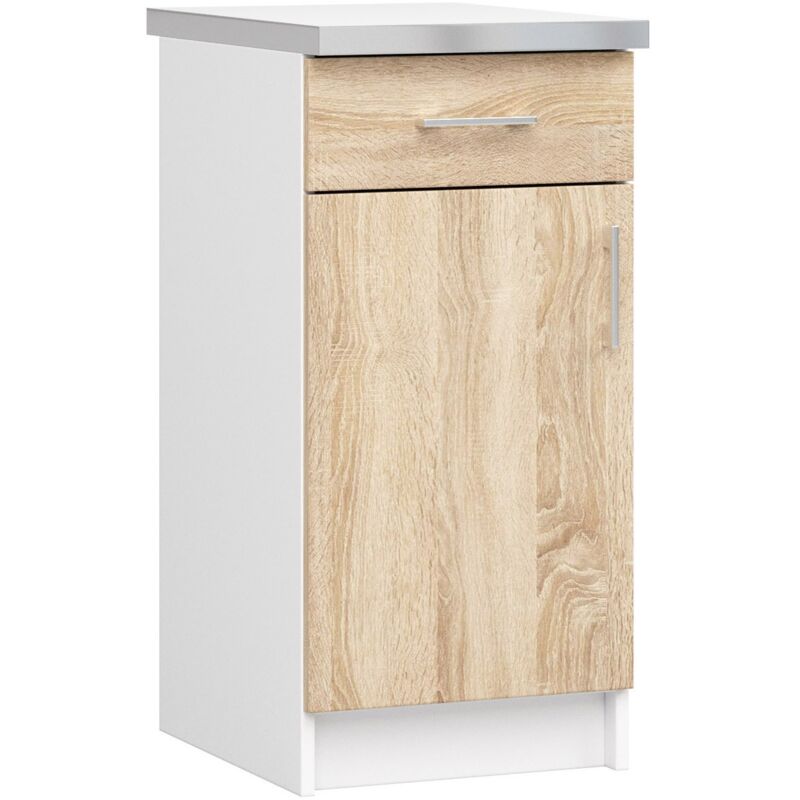 foto del prodotto akord mobile cucina modulare con piano di lavoro lima bianco 40 cm 1 anta 1 cassetto inserto frontale sonoma quercia 40x44,5x82 cm