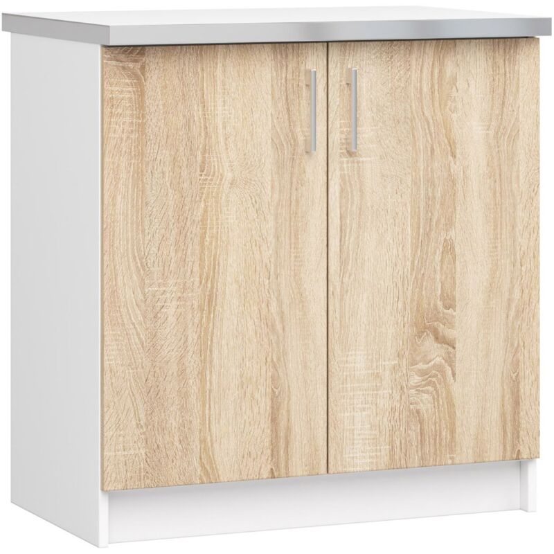foto del prodotto akord mobile cucina modulare con piano di lavoro lima bianco 80 cm 2 ante inserto frontale sonoma quercia 80x44,5x82 cm