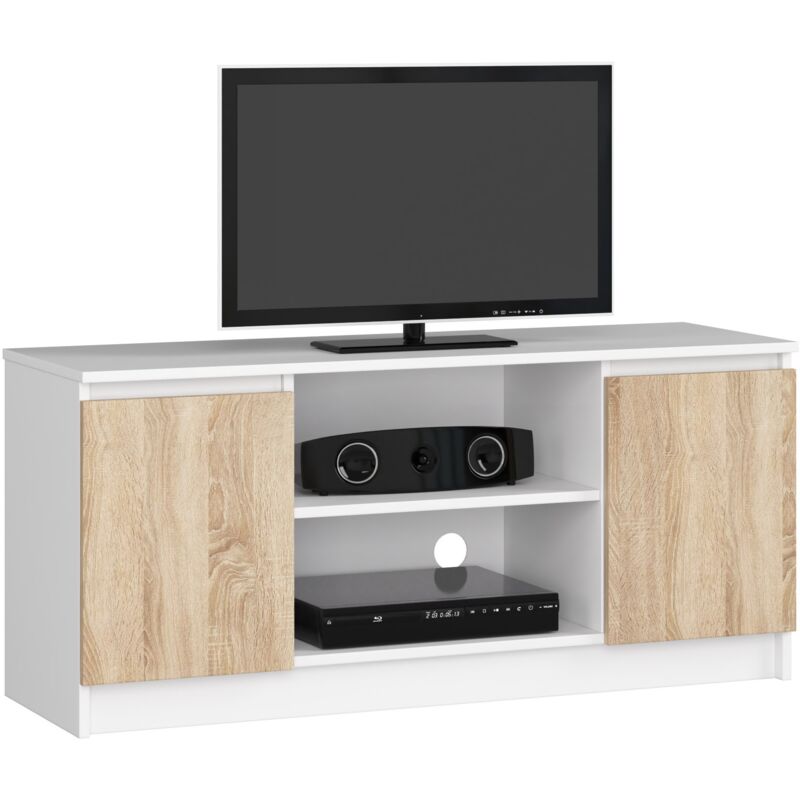 foto del prodotto akord mobile tv bianco 120 cm 2 ante inserto frontale sonoma quercia 120x40x55 cm