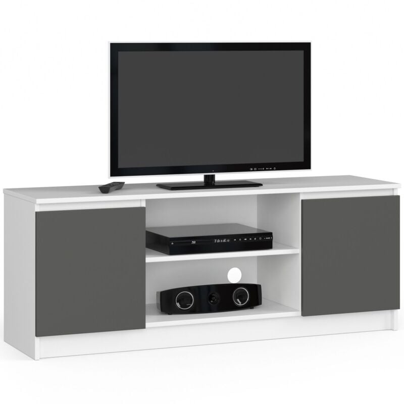 foto del prodotto akord mobile tv bianco 140 cm 2 ante inserto frontale grigio grafite 140x40x55 cm