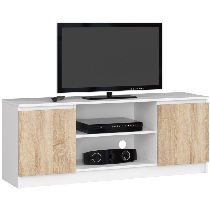 foto del prodotto akord mobile tv bianco 140 cm 2 ante inserto frontale sonoma quercia 140x40x55 cm
