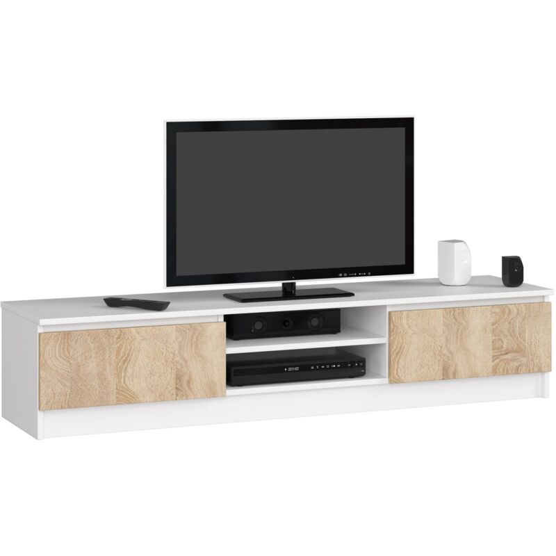 foto del prodotto akord mobile tv bianco 160 cm 2 ante inserto frontale sonoma quercia 160x40x33 cm