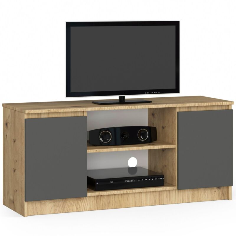 foto del prodotto akord mobile tv quercia artisan 120 cm 2 ante inserto frontale grigio grafite 120x40x55 cm