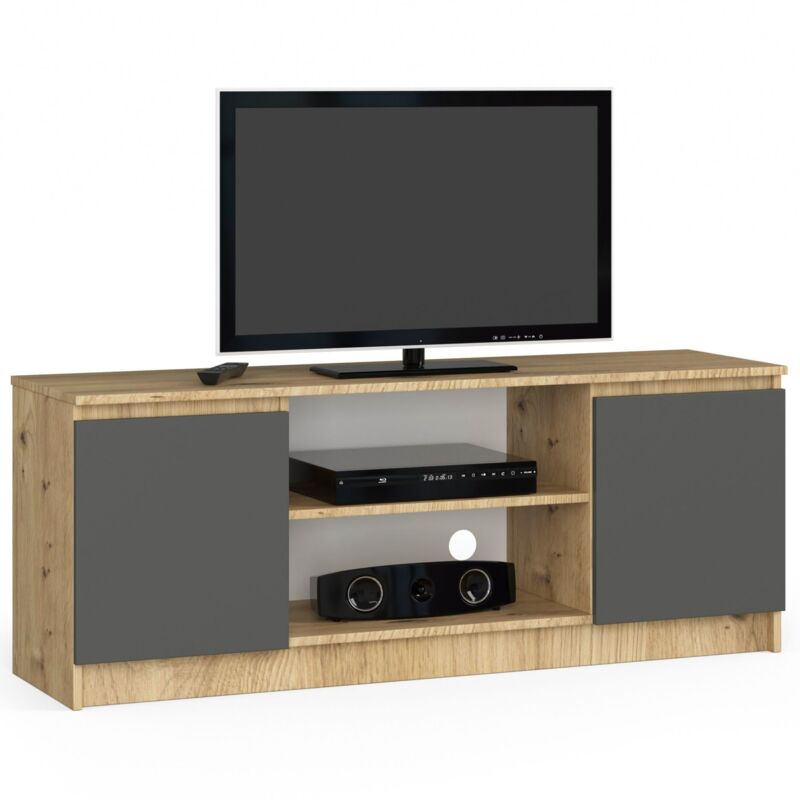 foto del prodotto akord mobile tv quercia artisan 140 cm 2 ante inserto frontale grigio grafite 140x40x55 cm