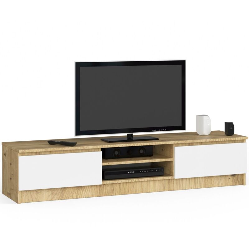 foto del prodotto akord mobile tv quercia artisan 160 cm 2 ante inserto frontale bianco 160x40x33 cm