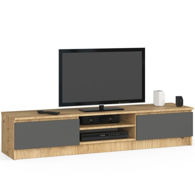 foto del prodotto akord mobile tv quercia artisan 160 cm 2 ante inserto frontale grigio grafite 160x40x33 cm