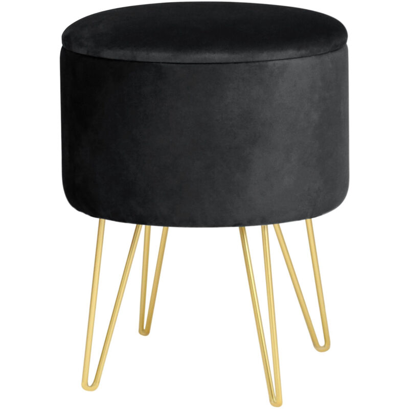 foto del prodotto akord - pouf lili in velluto apribile con contenitore colore nero altezza 45 cm