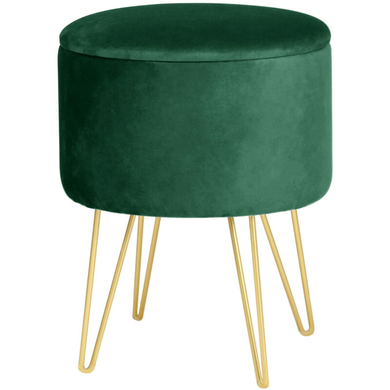 foto del prodotto akord - pouf lili in velluto apribile con contenitore colore verde bottiglia altezza 45 cm