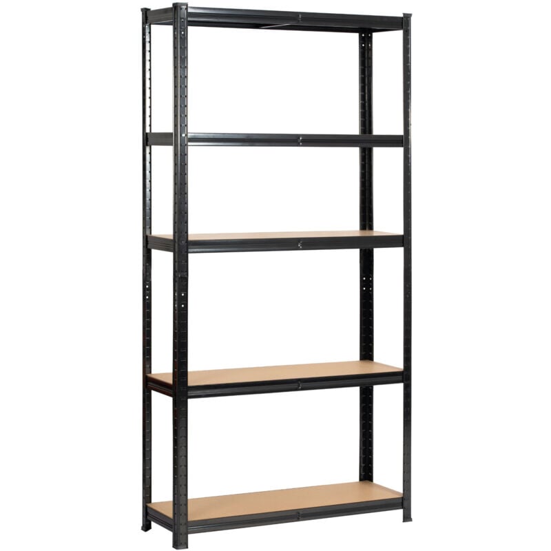foto del prodotto akord scaffale garage in metallo acciao nero 5 ripiani in colore legno per carichi fino a 875kg 90x30x180 cm