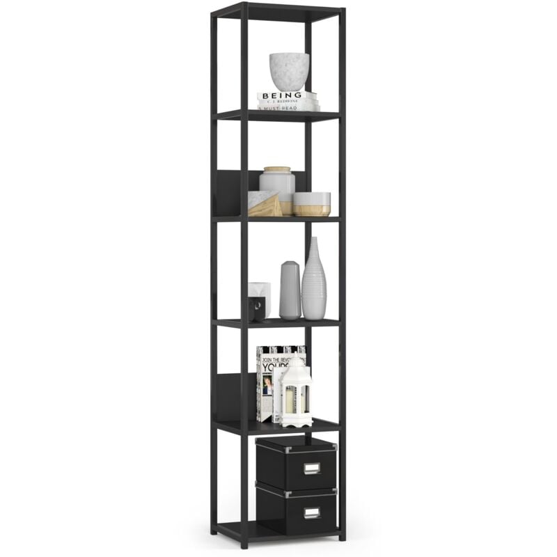 foto del prodotto akord scaffale stilo loft con ripiani in legno 40 cm nera 40 cm 40x32x192 cm