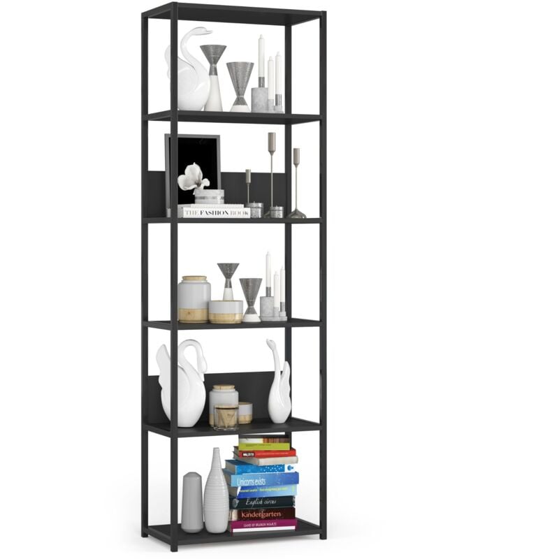 foto del prodotto akord scaffale stilo loft con ripiani in legno 60 cm nera 60 cm 60x32x192 cm