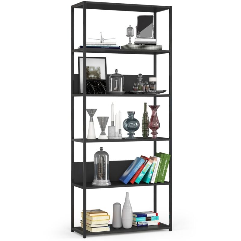 foto del prodotto akord scaffale stilo loft con ripiani in legno 80 cm nera 80 cm 80x32x192 cm