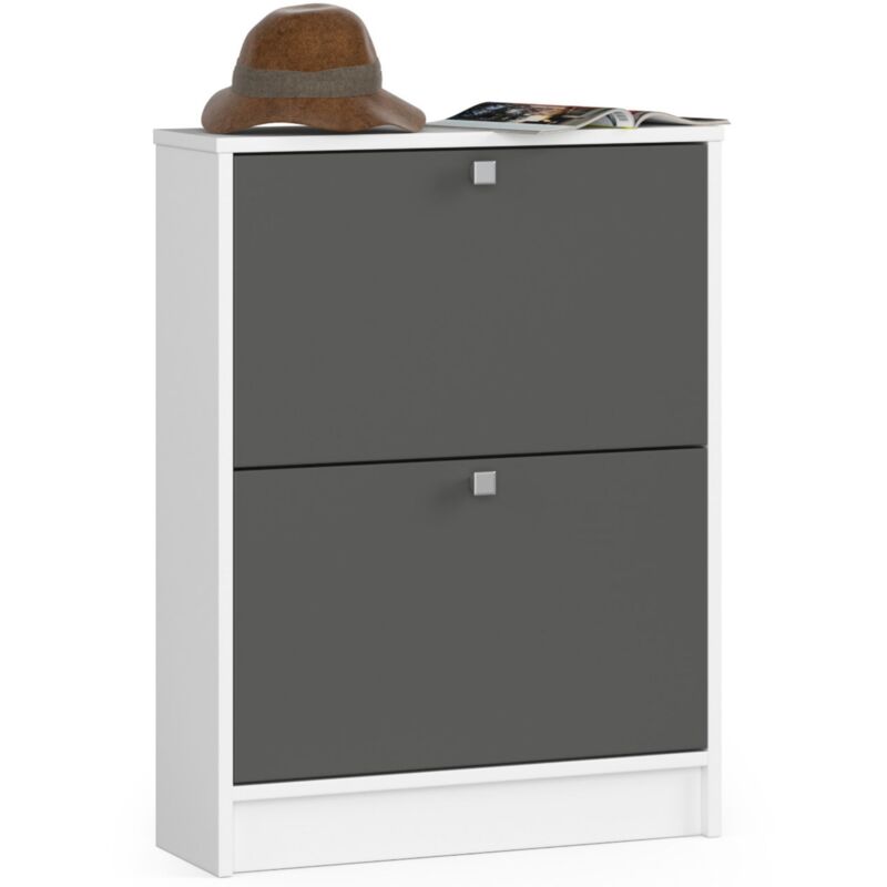 foto del prodotto akord scarpiera bianco 60 cm 2 ante inserto frontale grigio grafite 60x20x80 cm