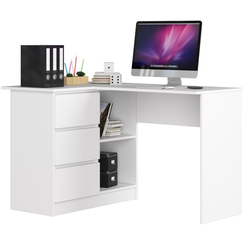 foto del prodotto akord scrivania angolare b16 bianco 124 cm 3 cassetti 124x85x77 cm modello a sinistra