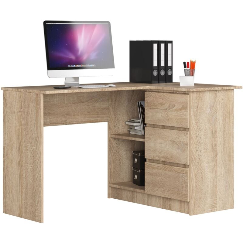 foto del prodotto akord scrivania angolare b16 sonoma quercia 124 cm 3 cassetti 124x85x77 cm modello a destra