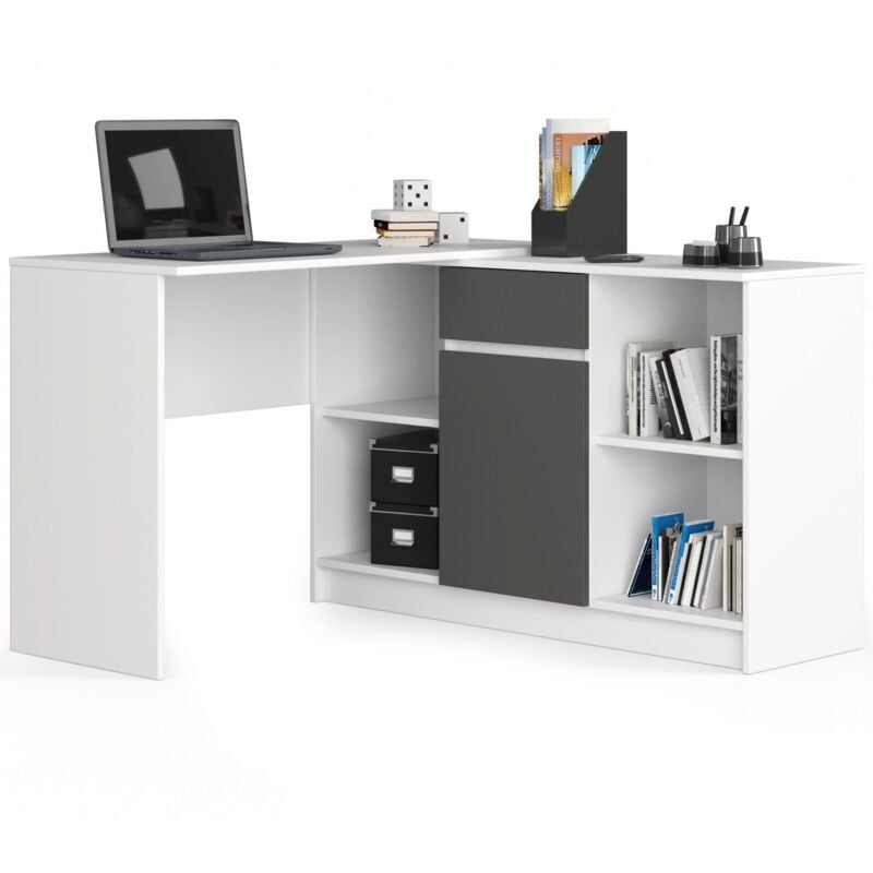 foto del prodotto akord scrivania angolare b17 bianco 120 cm 1 anta 1 cassetto inserto frontale grigio grafite 120x126x79 cm