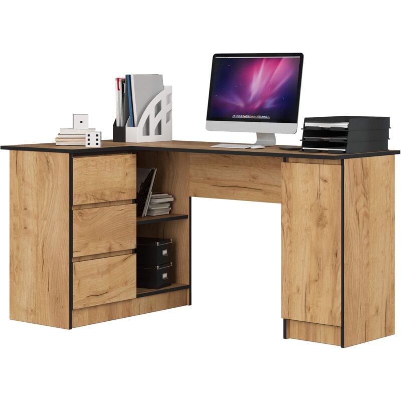 foto del prodotto akord scrivania angolare b20 quercia craft 155 cm 1 anta 3 cassetti 155x85x77 cm modello a sinistra