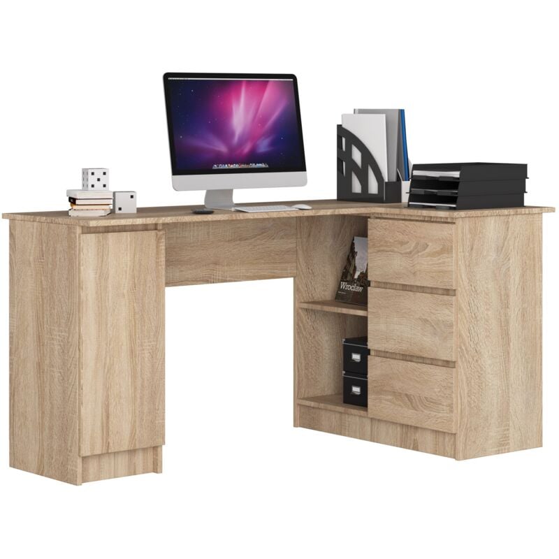foto del prodotto akord scrivania angolare b20 sonoma quercia 155 cm 1 anta 3 cassetti 155x85x77 cm modello a destra