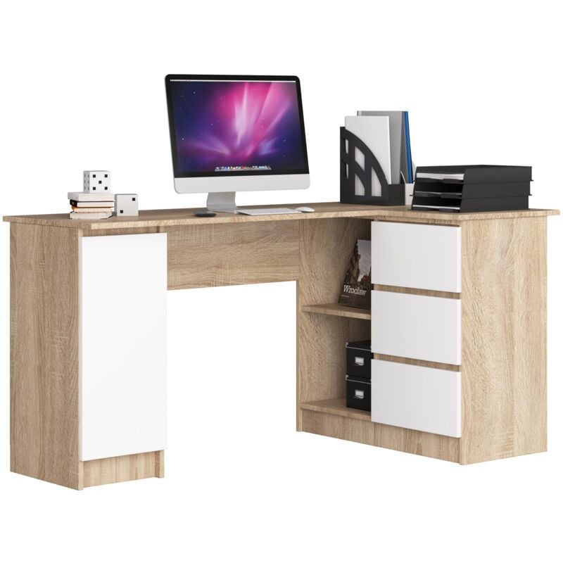 foto del prodotto akord scrivania angolare b20 sonoma quercia 155 cm 1 anta 3 cassetti inserto frontale bianco 155x85x77 cm modello a destra
