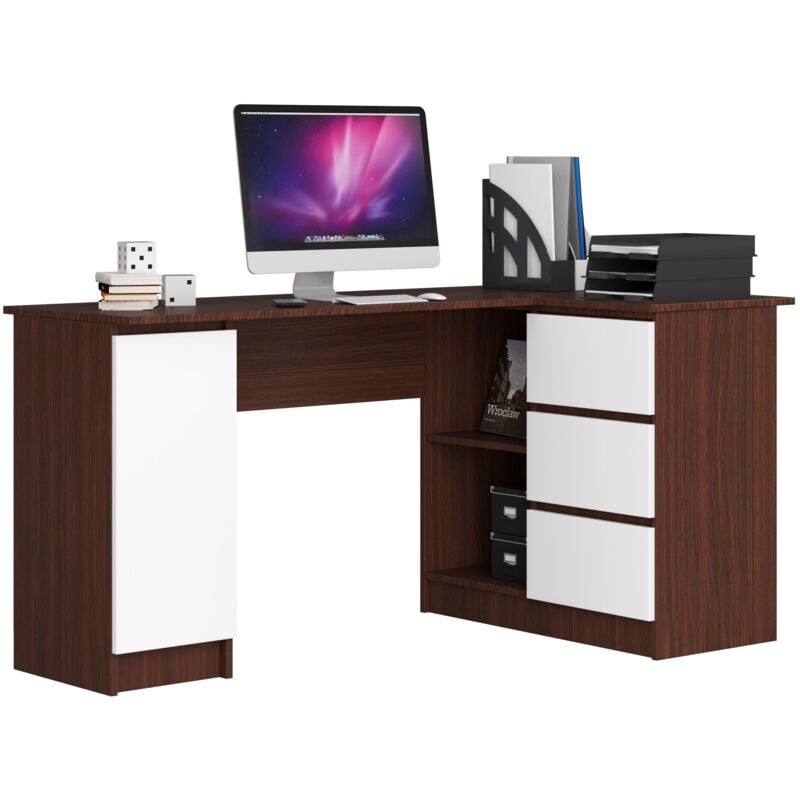 foto del prodotto akord scrivania angolare b20 weng 155 cm 1 anta 3 cassetti inserto frontale bianco 155x85x77 cm modello a destra