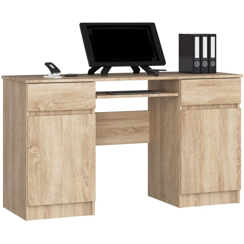 foto del prodotto akord scrivania per computer a5 sonoma quercia 135 cm 2 ante 2 cassetti 135x50x77 cm