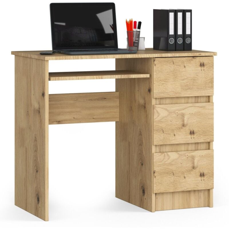 foto del prodotto akord scrivania per computer a6 quercia artisan 90 cm 3 cassetti 90x50x77 cm modello a destra