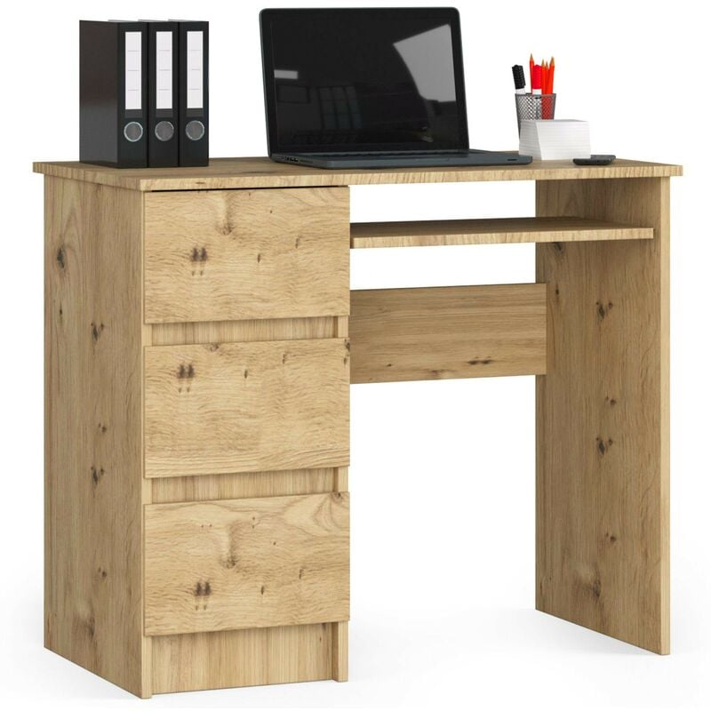 foto del prodotto akord scrivania per computer a6 quercia artisan 90 cm 3 cassetti 90x50x77 cm modello a sinistra