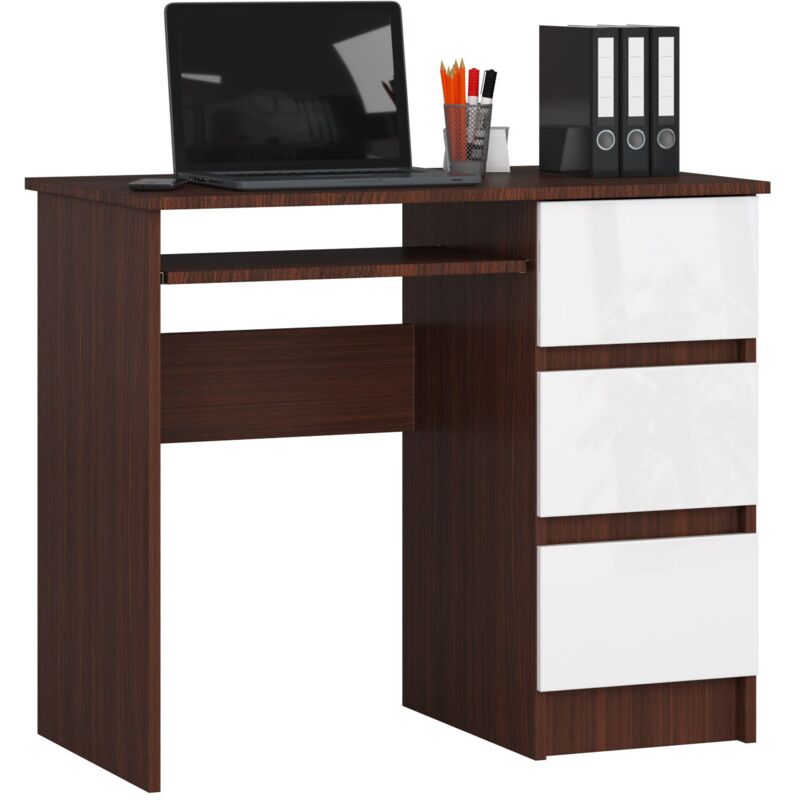foto del prodotto akord scrivania per computer a6 weng 90 cm 3 cassetti inserto frontale bianco 90x50x77 cm modello a destra
