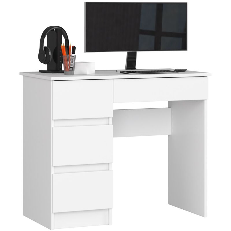 foto del prodotto akord scrivania per computer a7 bianco 90 cm 4 cassetti 90x50x77 cm modello a sinistra