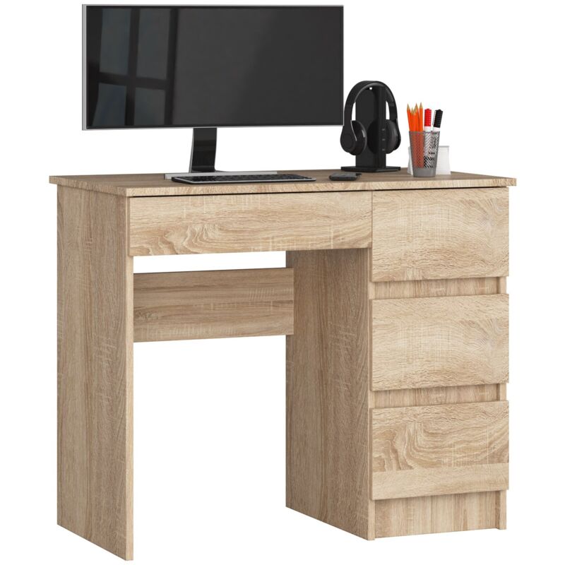 foto del prodotto akord scrivania per computer a7 sonoma quercia 90 cm 4 cassetti 90x50x77 cm modello a destra