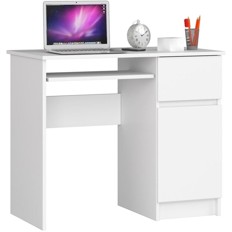 foto del prodotto akord scrivania per computer piksel bianco 90 cm 1 anta 1 cassetto 90x50x77 cm modello a destra