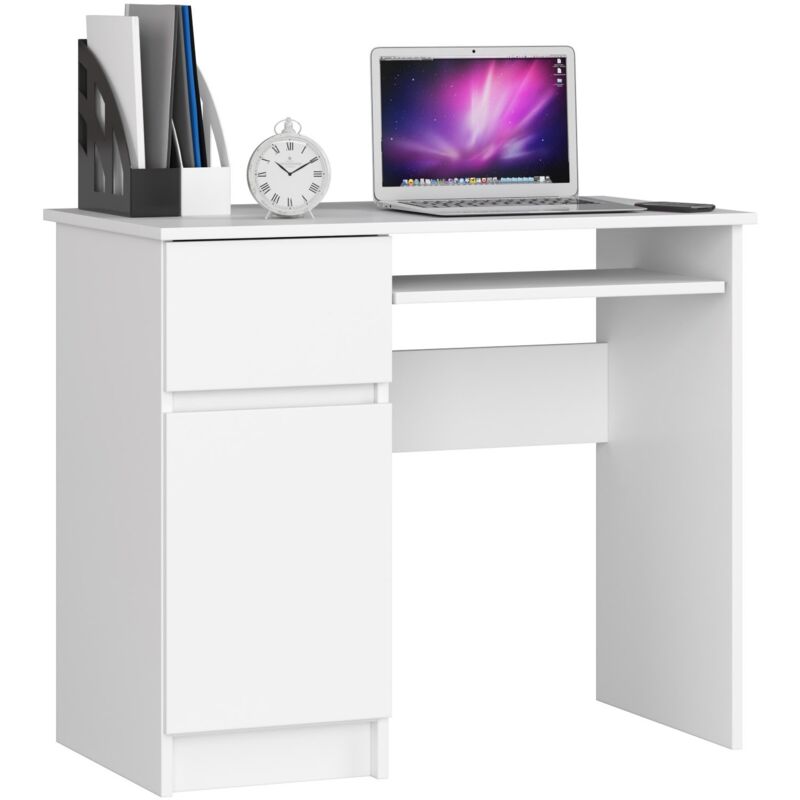 foto del prodotto akord scrivania per computer piksel bianco 90 cm 1 anta 1 cassetto 90x50x77 cm modello a sinistra