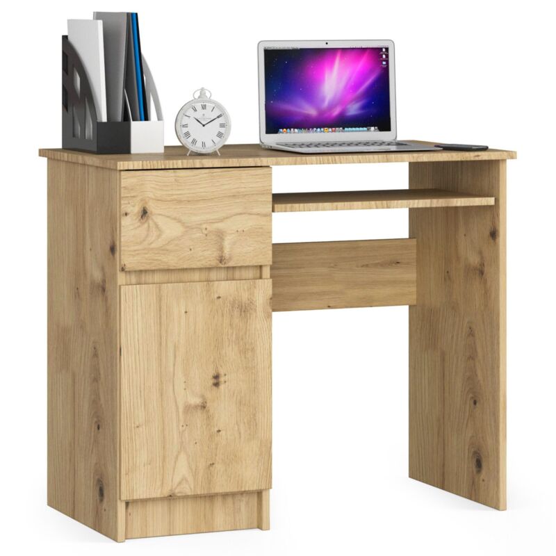 foto del prodotto akord scrivania per computer piksel quercia artisan 90 cm 1 anta 1 cassetto 90x50x77 cm modello a sinistra