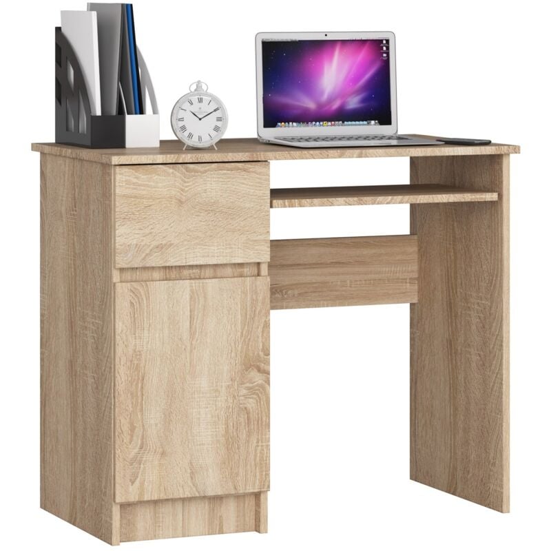 foto del prodotto akord scrivania per computer piksel sonoma quercia 90 cm 1 anta 1 cassetto 90x50x77 cm modello a sinistra
