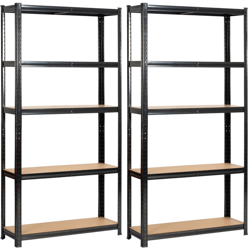foto del prodotto akord set 2 x scaffale garage in metallo acciaio nero 5 ripiani in colore legno per carichi fino a 875kg 90x30x180 cm