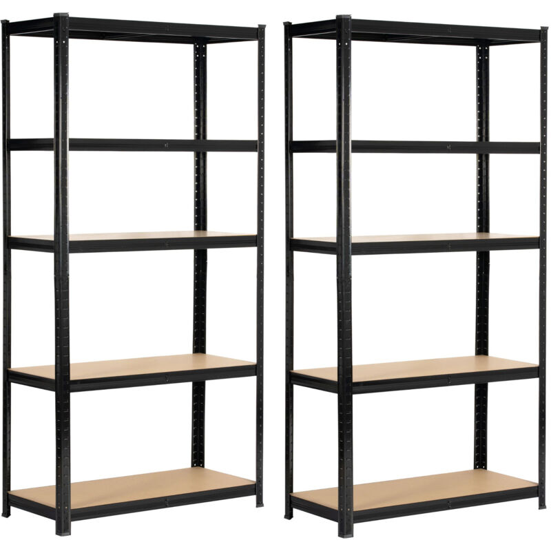 foto del prodotto akord set 2 x scaffale garage in metallo acciaio nero 5 ripiani in colore legno per carichi fino a 875kg 90x40x180 cm